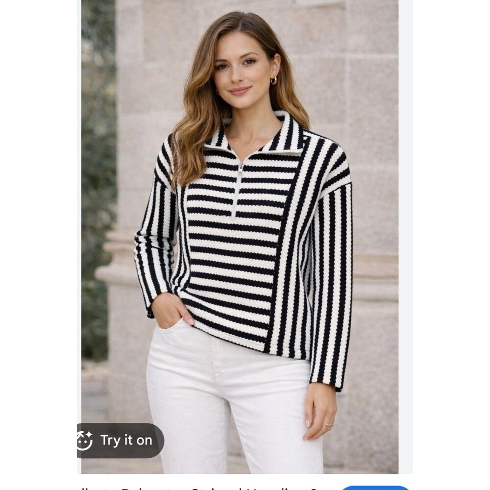 Talbots Women’s Striped Pullover Jacket Large Preppy Casual Coastal Cotton Blend
